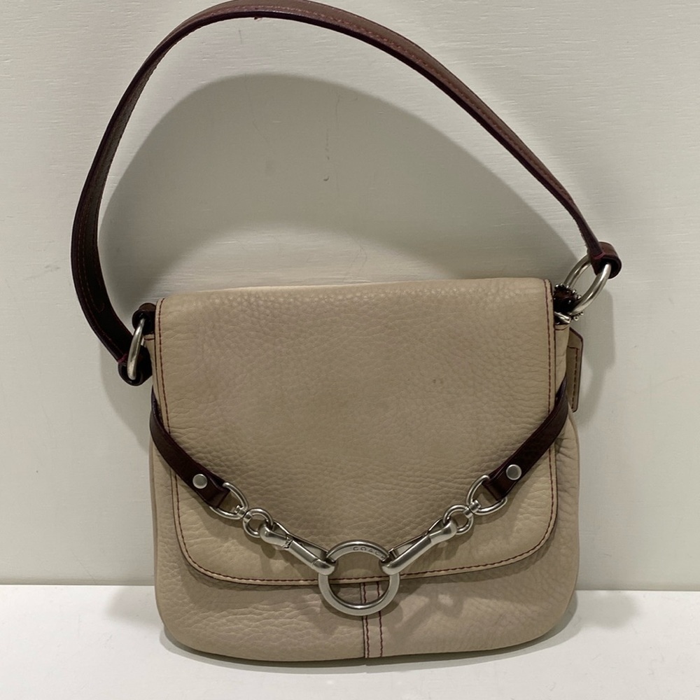 COACH (# 9386) Small Slim Cream Pebbled Leather Shoulder Bag